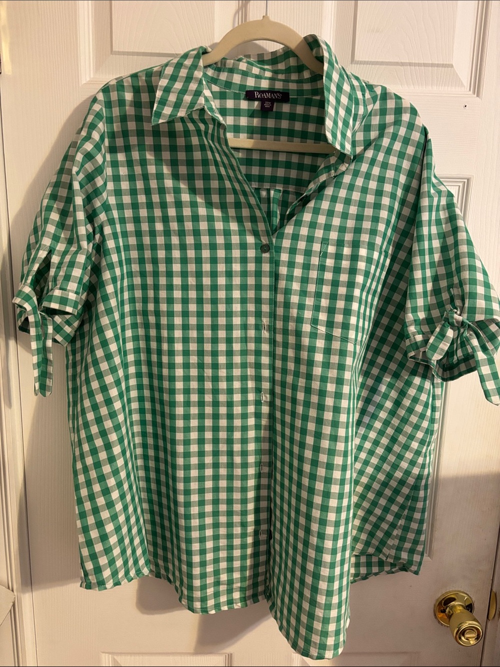Roaman's Green & White Gingham Button-Down Shirt